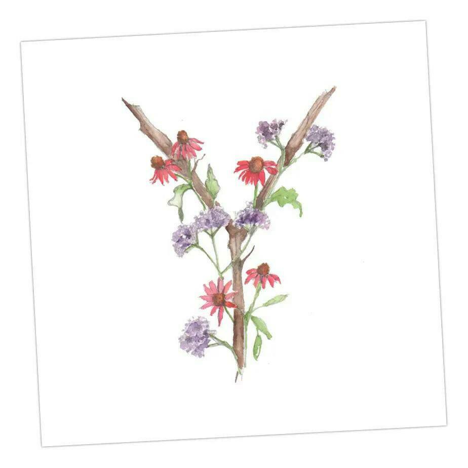 Floral Alphabet Letter Y Card - Perfect for Any Occasion - Handcrafted Alphabet Design for Invitations and Gifts - Perfect Card for Names beginning with Y - All Occasions - Crumble and Core