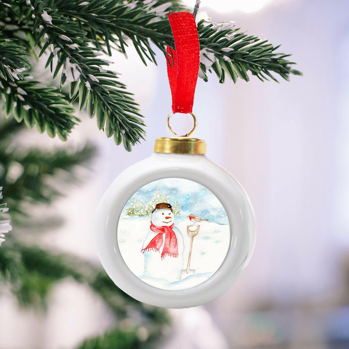 Hanging Ceramic Christmas Snowman Bauble - Festive Christmas Decor - Crumble and Core