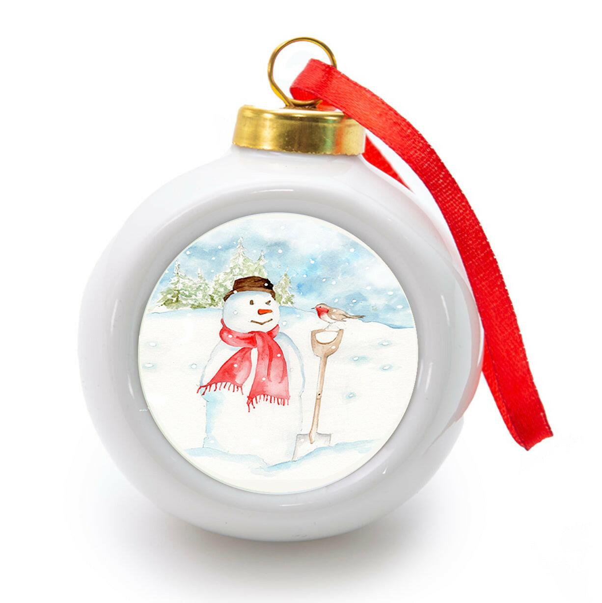 Hanging Ceramic Christmas Snowman Bauble - Festive Christmas Decor - Crumble and Core