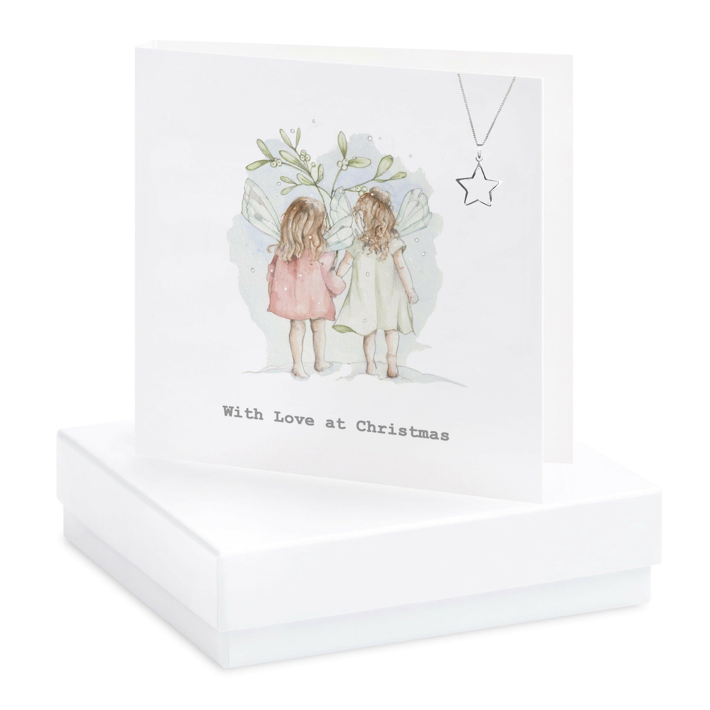 Christmas Sterling Silver Pendant Necklace with Cubic Zirconia - Festive Gift Set with Gift Box Fairy Greeting Card - Crumble and Core
