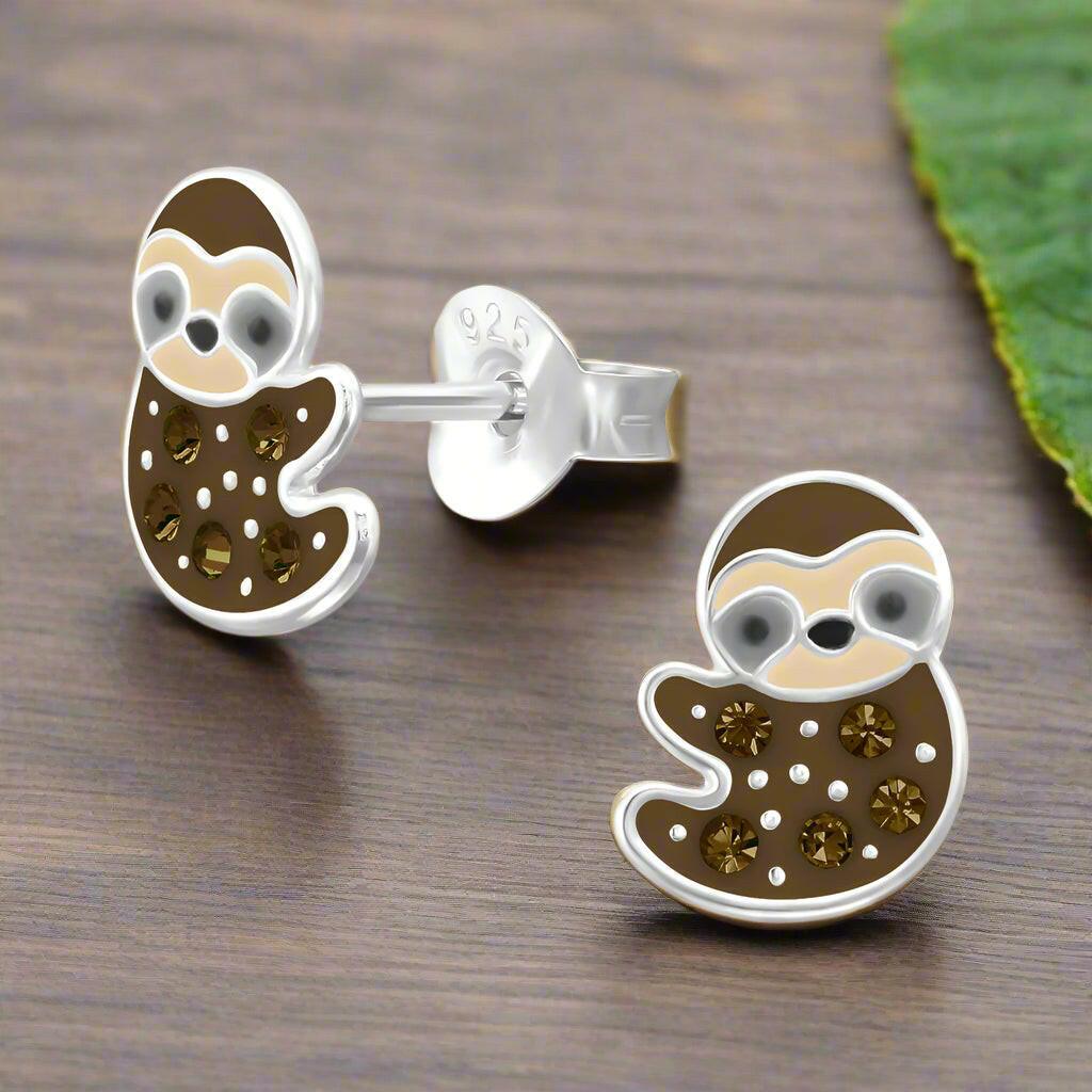 Sloth Silver Earring Stud - Cute Animal Jewellery - Crumble and Core