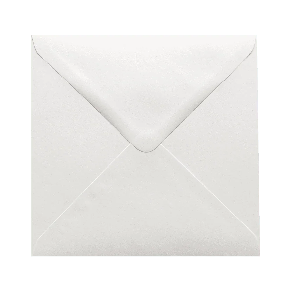 Plain white square greeting card envelope on a blue background