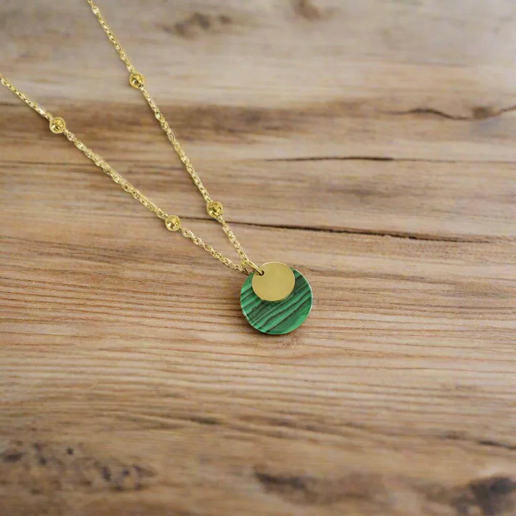 Gold Malachite Pendant Necklace
