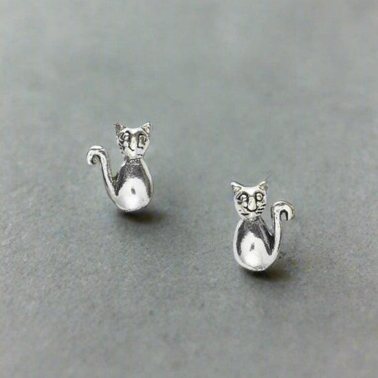 Cat Silver Stud Earrings - Elegant and Stylish Jewellery for Feline Lovers - Crumble and Core