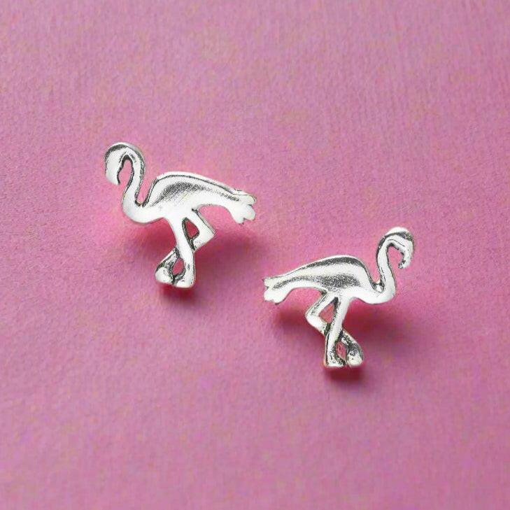 Flamingo Silver Stud Earrings - Stylish and Chic Earrings for Any Occasion - Crumble and Core
