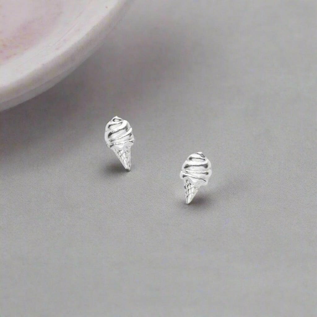 Ice Cream Silver Stud Earrings - Cute Jewellery for Any Occasion - Crumble and Core