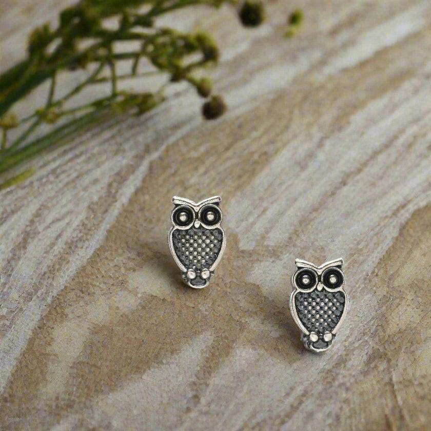 Owl Silver Stud Earrings - Stylish Owl Gift - Crumble and Core