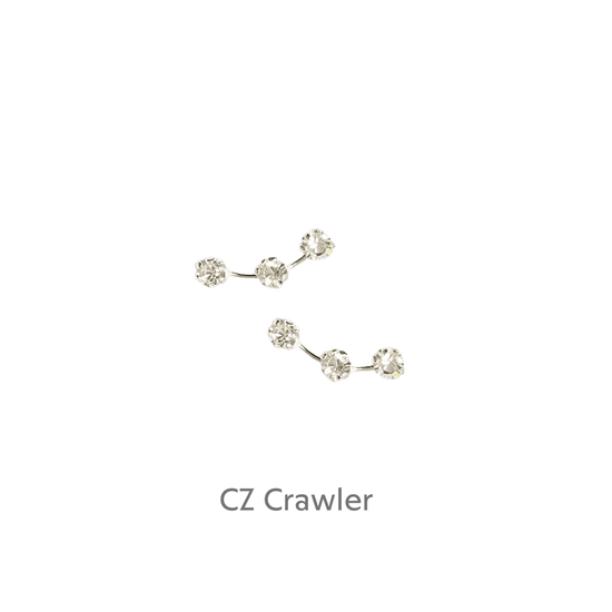 Sterling Silver Crystal Crawler Stud Earrings - Elegant Gift Boxed Makeup Card for Her - Crumble and Core