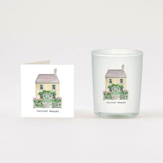 New Home Candle Greeting Card Gift Set - Welsh Cartref - Boxed Gift - Crumble and Core