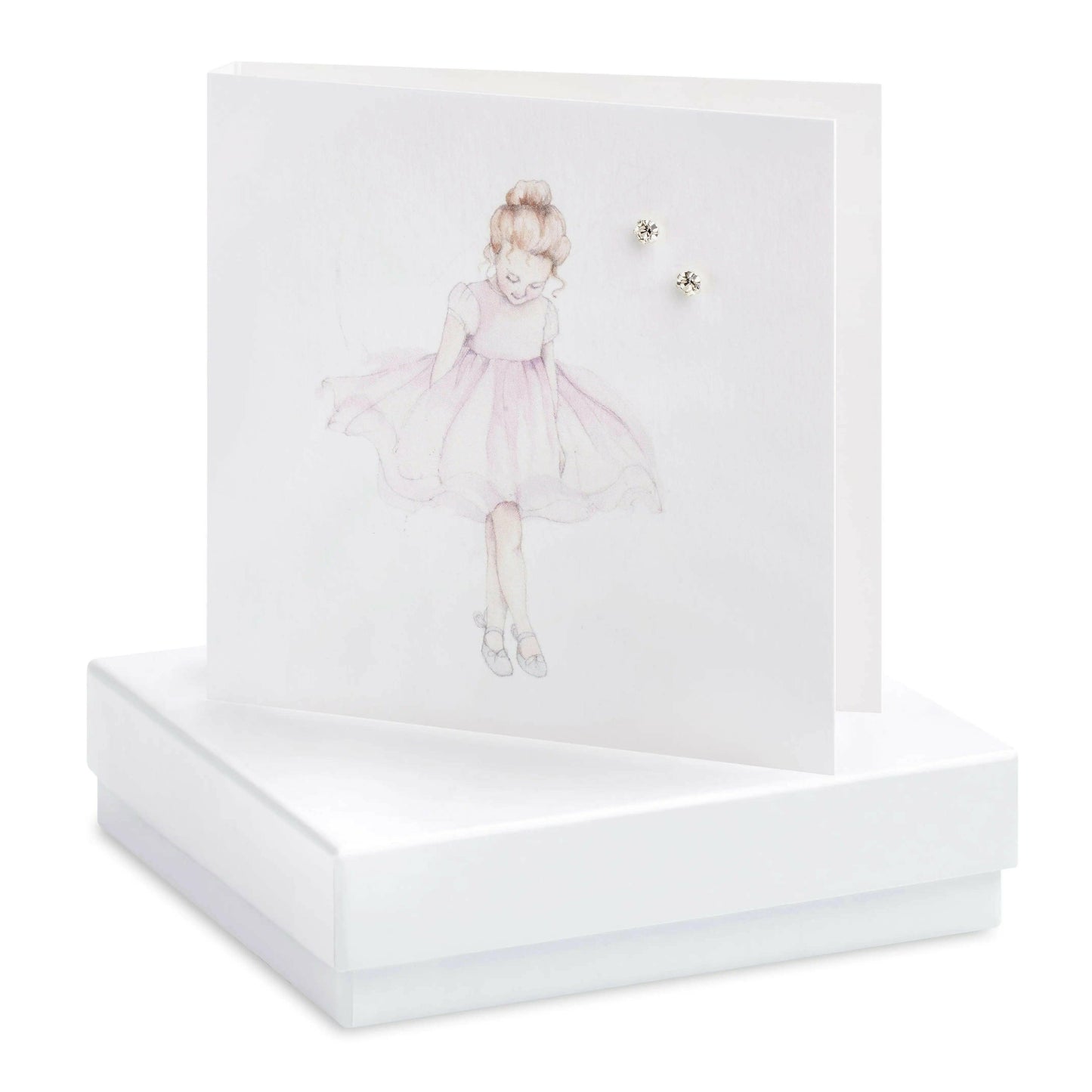 Sterling Silver Crystal Stud Earrings on Ballerina Card - Elegant Gift Boxed for Any Occasion - Crumble and Core