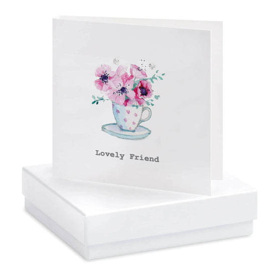 Sterling Silver Stud Earrings Teacup Card Gift Set for Your Best Friend - Crumble and Core