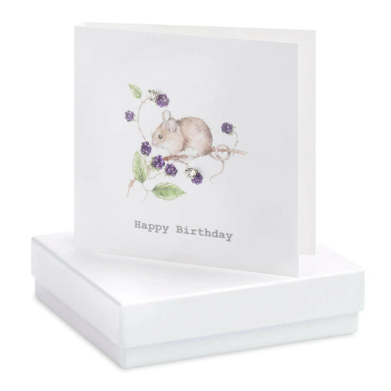Sterling Silver Stud Earrings in Gift Box with Hand Finished Mouse Birthday Card - Crumble and Core