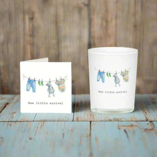 New Baby Boy Candle and Card Gift Set - Perfect for Welcoming a Little One - Crumble and Core
