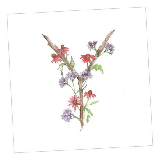 Floral Alphabet Letter Y Card - Perfect for Any Occasion - Handcrafted Alphabet Design for Invitations and Gifts - Perfect Card for Names beginning with Y - All Occasions - Crumble and Core