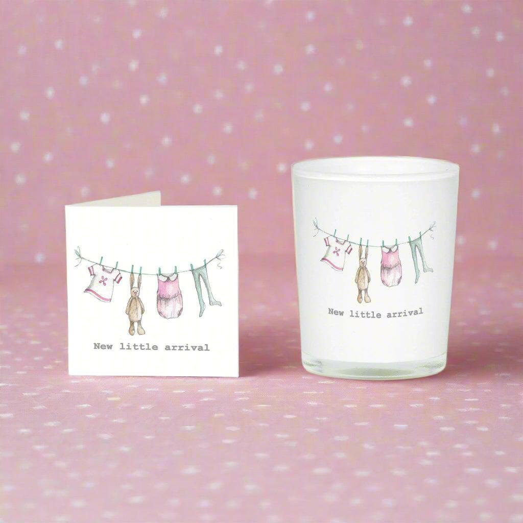 New Baby Girl Candle and Card Gift Set - Adorable Gift for New Parents - Crumble and Core
