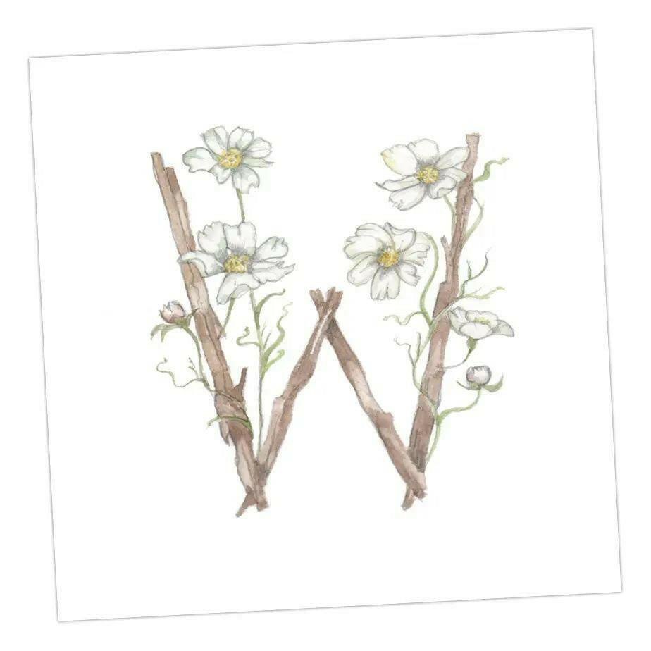 Monogrammed Floral Letter W Card - Alphabet Design Floral Alphabet Letter W Card - Perfect for Any Occasion - Handcrafted Alphabet Design for Invitations and Gifts - Perfect Card for Names beginning with W - All Occasions - Crumble and Core