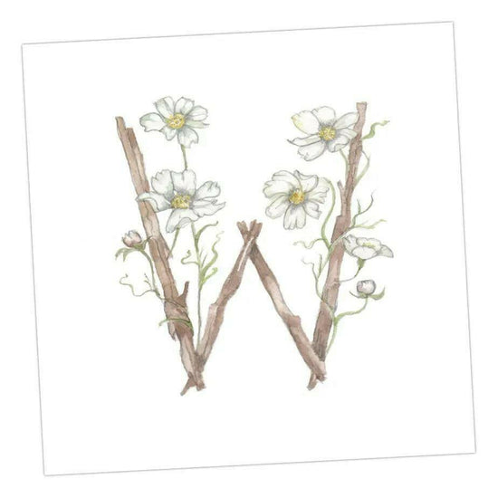 Monogrammed Floral Letter W Card - Alphabet Design Floral Alphabet Letter W Card - Perfect for Any Occasion - Handcrafted Alphabet Design for Invitations and Gifts - Perfect Card for Names beginning with W - All Occasions - Crumble and Core