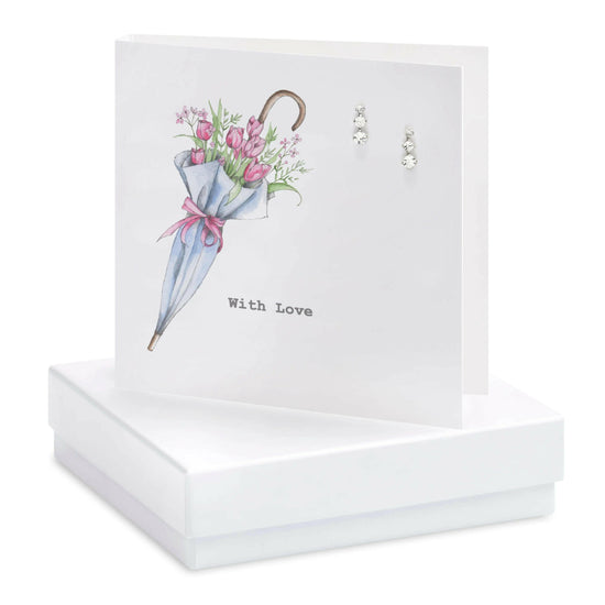 Sterling Silver Drop Stud Earrings Gift Set on Floral Card with Box - Crumble and Core