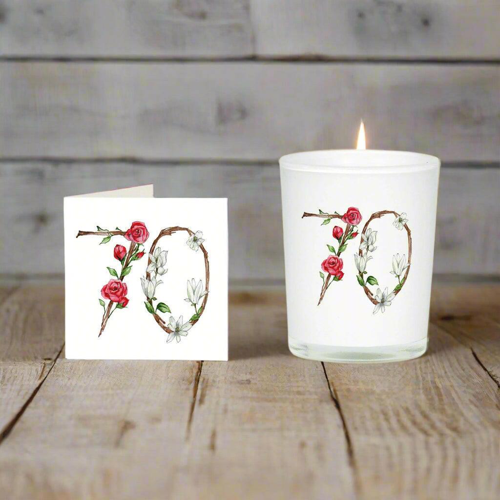 70th Birthday Gift Set Boxed Candle Card for a Memorable Milestone Celebration - Crumble and Core