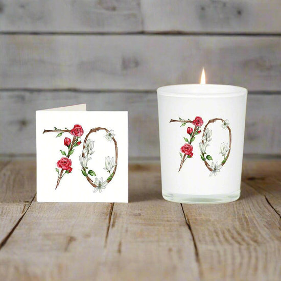 70th Birthday Gift Set Boxed Candle Card for a Memorable Milestone Celebration - Crumble and Core