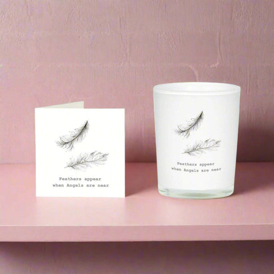 Feathers Appear Boxed Candle and Card - Unique Sympathy Gift Set - Crumble and Core