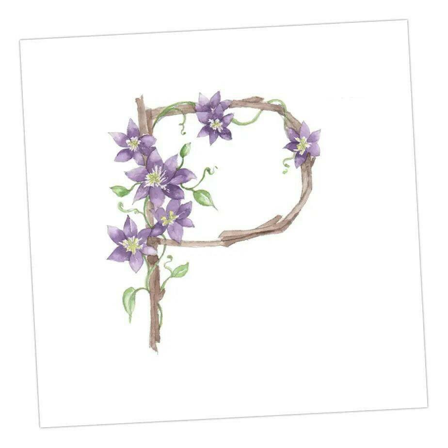 Floral Alphabet Card - P Letter Design - Perfect Gift for All Occasions Floral Alphabet Letter P Card - Perfect for Any Occasion - Handcrafted Alphabet Design for Invitations and Gifts - Perfect Card for Names beginning with P - All Occasions - Crumble and Core
