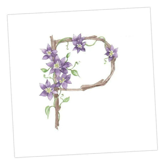 Floral Alphabet Card - P Letter Design - Perfect Gift for All Occasions Floral Alphabet Letter P Card - Perfect for Any Occasion - Handcrafted Alphabet Design for Invitations and Gifts - Perfect Card for Names beginning with P - All Occasions - Crumble and Core