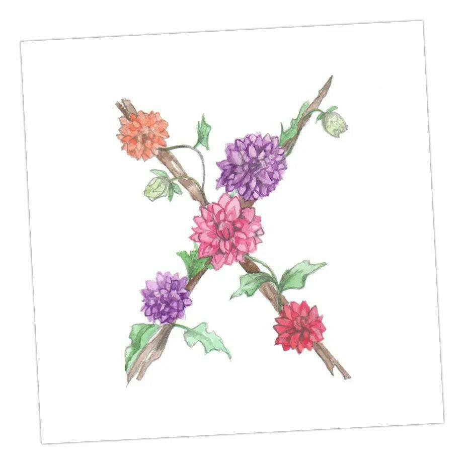 Floral Letter Alphabet Design Card X Letter Card - Handcrafted Alphabet Design for Invitations and Gifts - Perfect Card for Names beginning with X - All Occasions - Crumble and Core