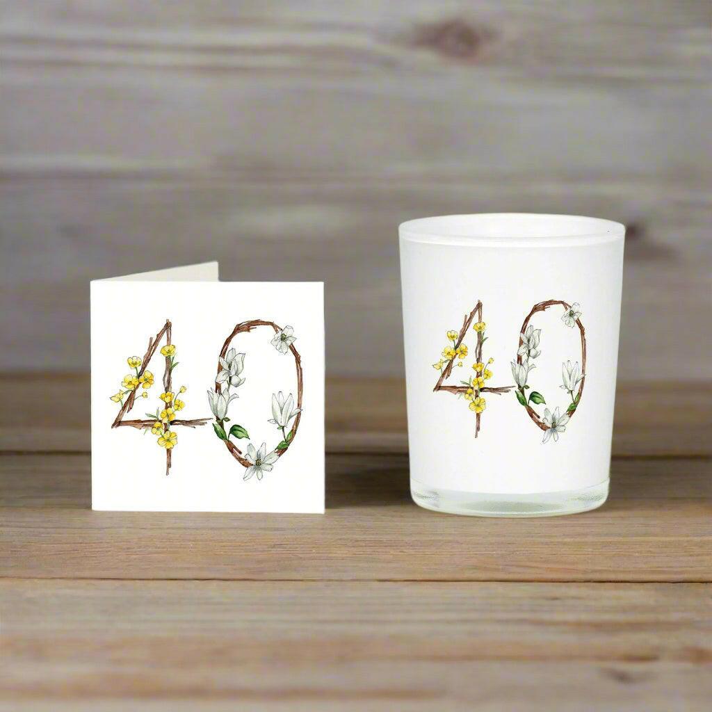 Floral 40th Boxed Candle Card Set - Perfect Gift for Milestone Birthdays - Crumble and Core