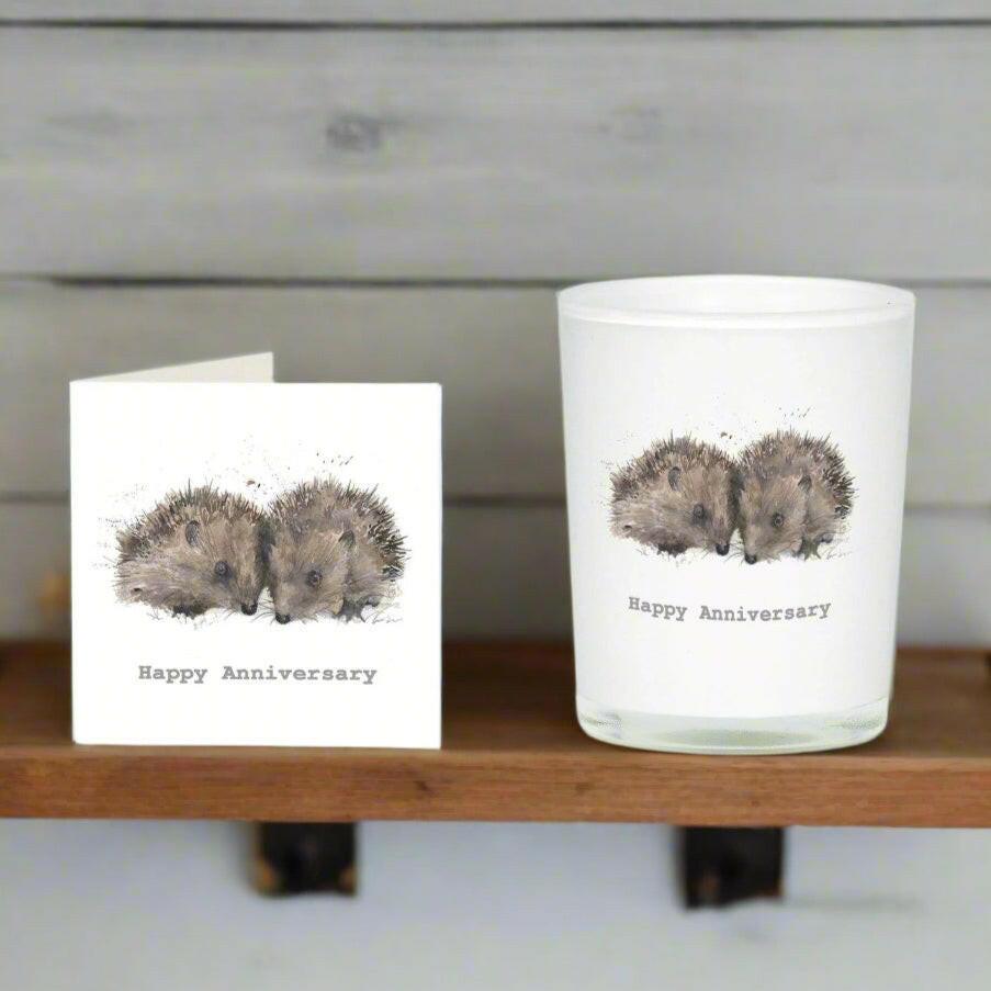 Hedgehogs Anniversary Candle Card Gift Set - Crumble and Core