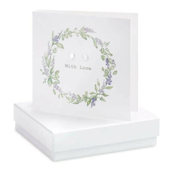 Lavender Wreath Card with Sterling Silver Stud Earrings - Thoughtful Gift for Her - Crumble and Core