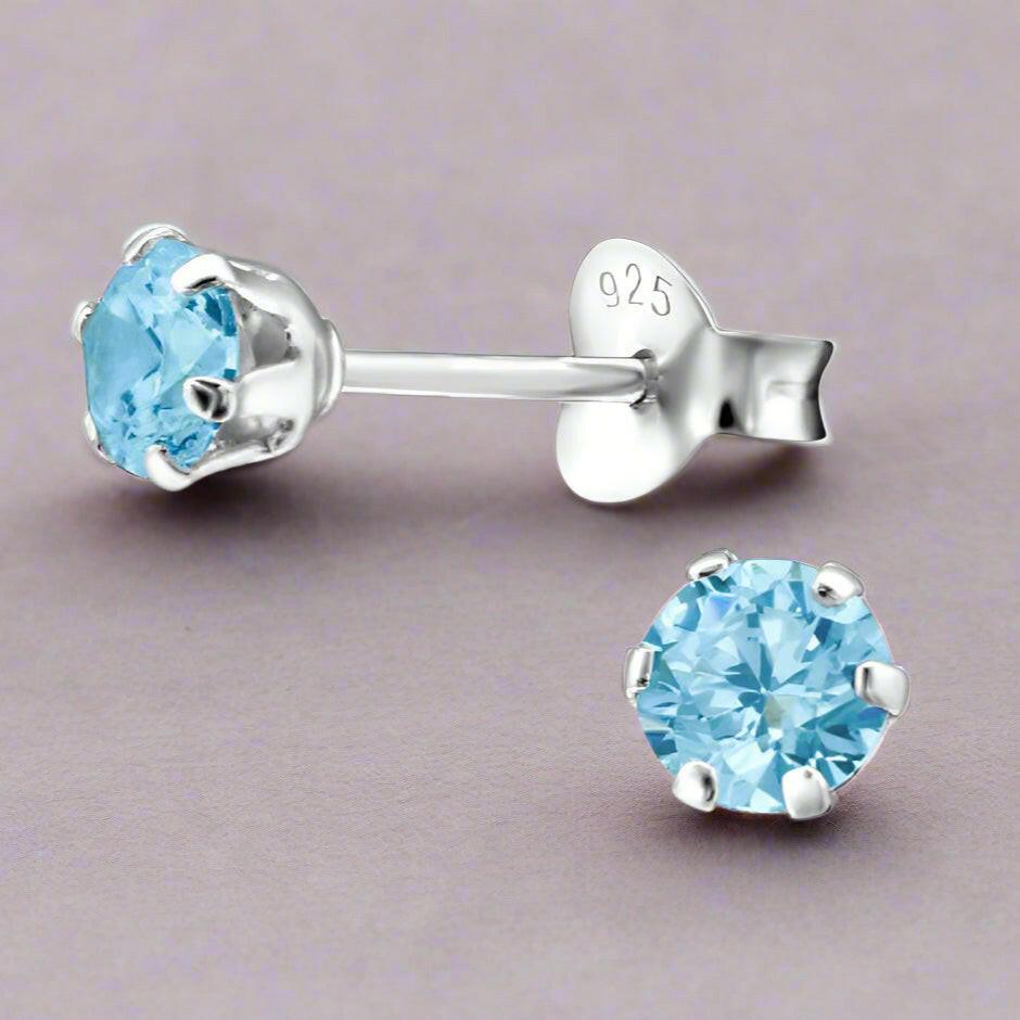 Aquamarine Silver Stud Earrings - Stunning Aquamarine Earrings - Crumble and Core