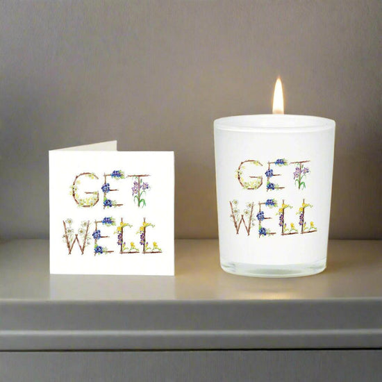 Speedy Recovery Candle and Card Box Set - Get Well Gift - Candle and Encouraging Card - Crumble and Core