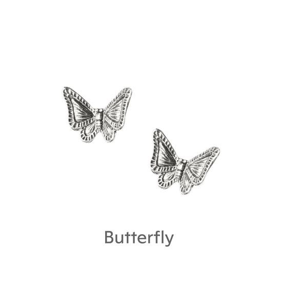Sterling Silver Butterfly Stud Earrings with Chinese Design - Gift Box and Card Included - Crumble and Core
