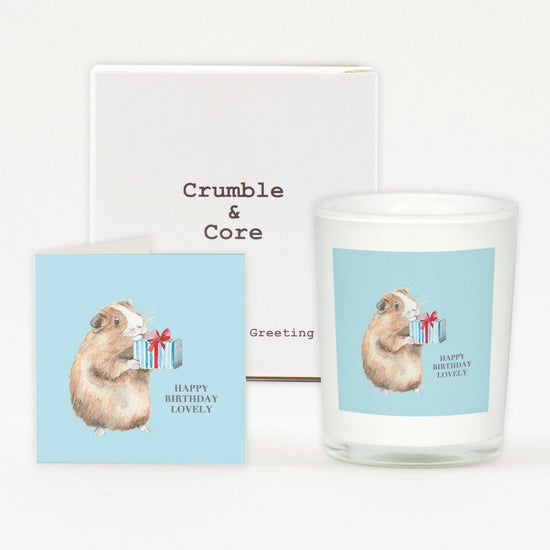Guinea Pig Birthday Card Boxed Candle - Adorable Greeting Card Design for Animal Lovers - Crumble and Core