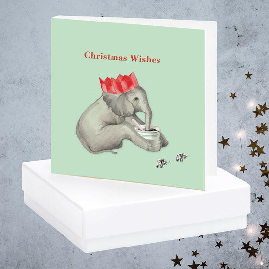 Christmas Elephant Sterling Silver Stud Earrings on Boxed Card - Festive Holiday Gift - Crumble and Core