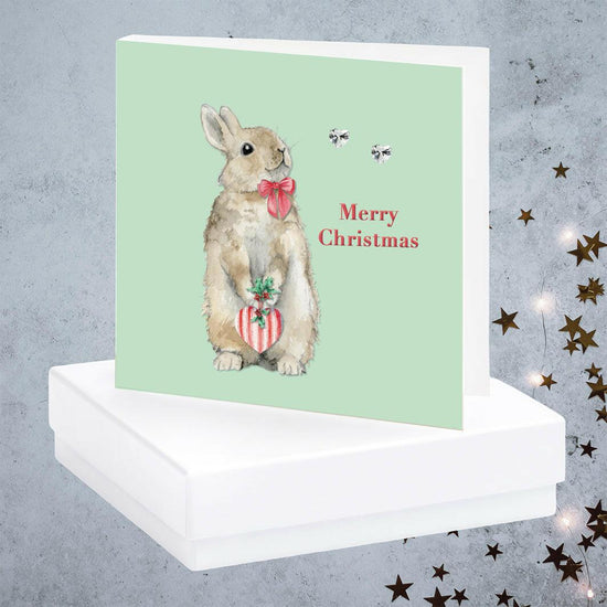 Christmas Rabbit Sterling Silver Stud Earrings - Boxed Card Included - Crumble and Core
