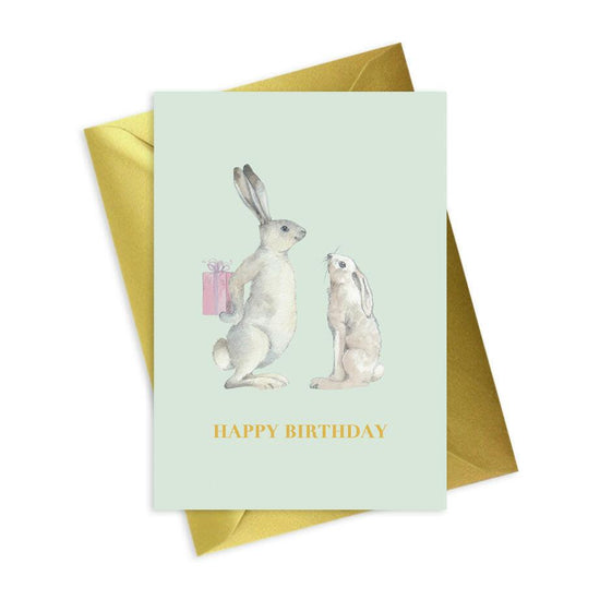Hare Happy Birthday A6 Foiled Greeting Card - Animal Collection - Crumble and Core