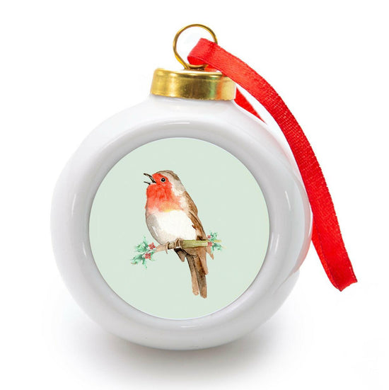 Ceramic Christmas Robin Bauble - Hanging Handmade Ornament - Christmas Decor - Crumble and Core