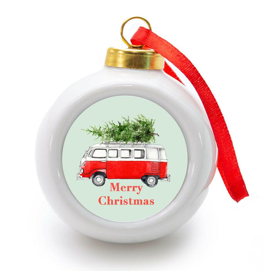 Hanging Ceramic Christmas Camper Van Bauble - Handmade Festive Christmas Decor - Crumble and Core