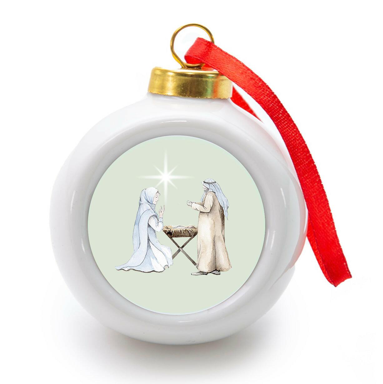 Ceramic Hanging Nativity Bauble for Christmas Decor - Handmade Christmas Decoration - Crumble and Core
