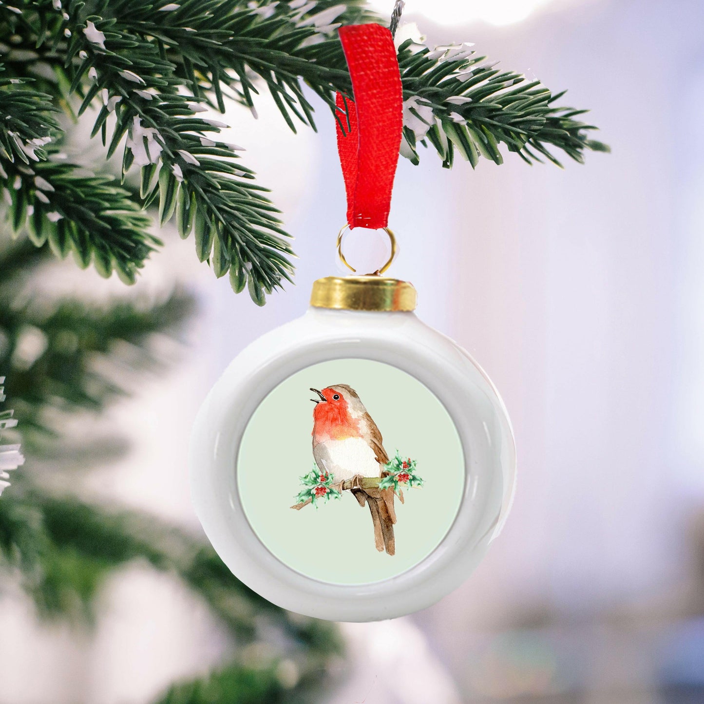 Ceramic Christmas Robin Bauble - Hanging Handmade Ornament - Christmas Decor - Crumble and Core