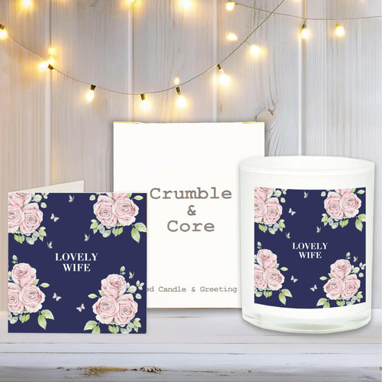 Bright Blooms Candle Box and Lovely Wife Greeting Card - Perfect Gift Combo for Her - Crumble and Core