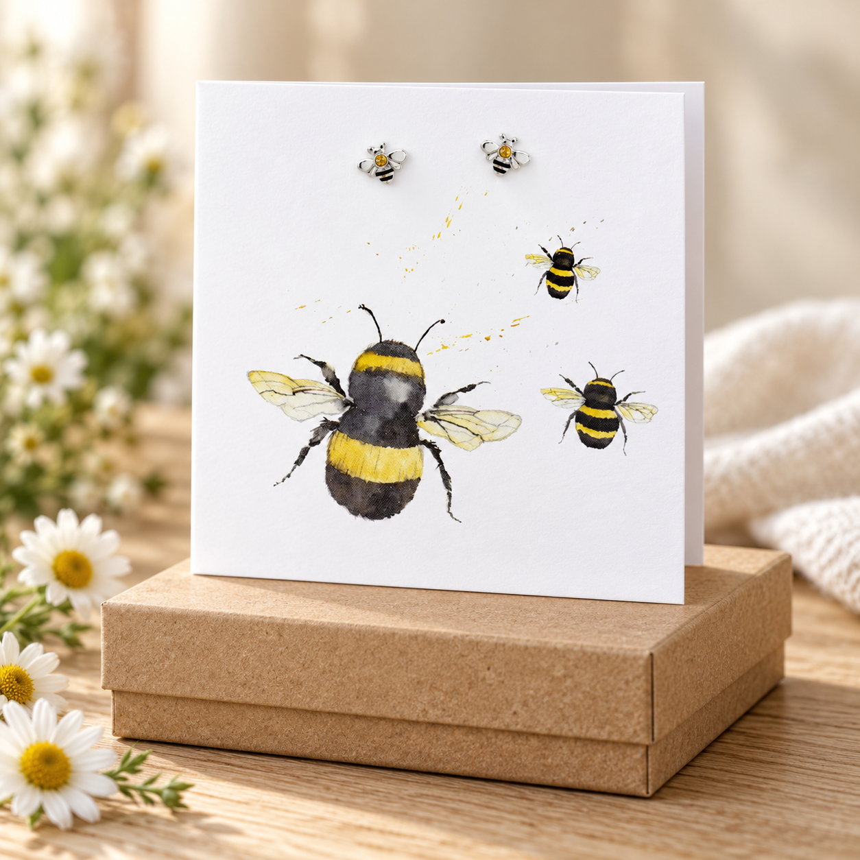Sterling Silver Bee Earrings – Delicate 925 Silver Studs  Gift Box