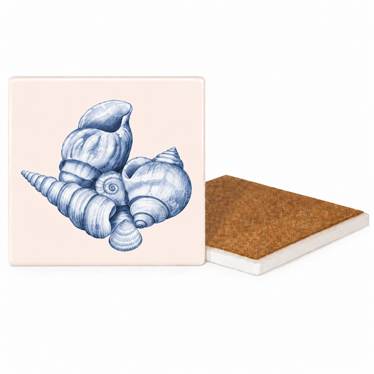 Blue Seaside Ceramic Coasters – Ribbon-Tied Set of Four