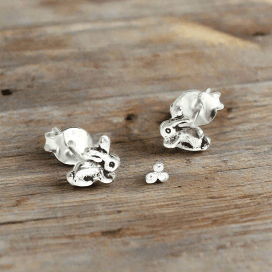 Silver Rabbit Stud Earrings - Hypoallergenic Animal Earrings - Jewellery - Crumble and Core