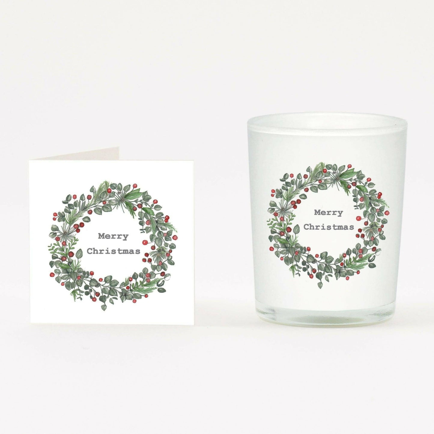 Christmas Wreath Candle with Card - Festive Holiday Decor and Greeting - Crumble and Core