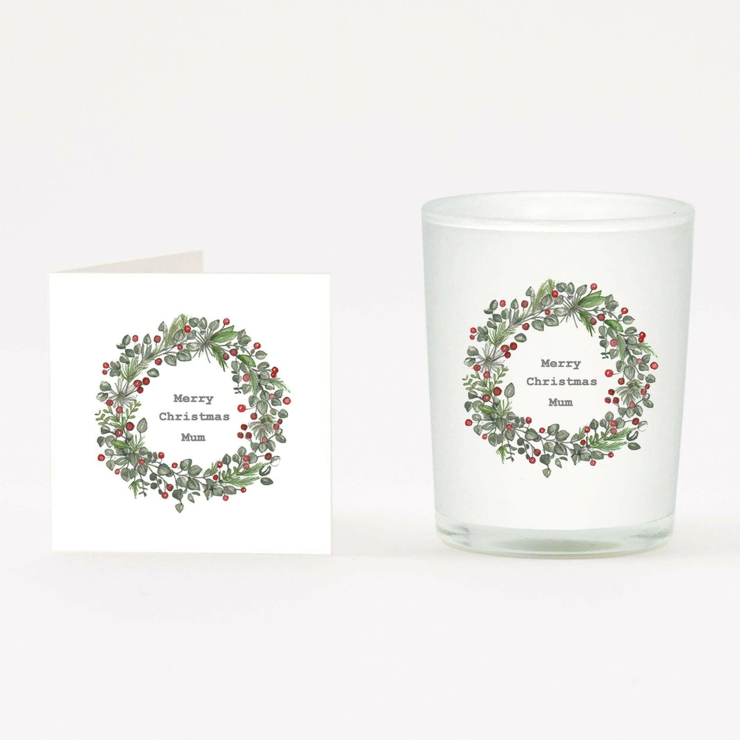 Christmas Wreath Mum Candle Card and Gift Box Set - Festive Holiday Present - Crumble and Core