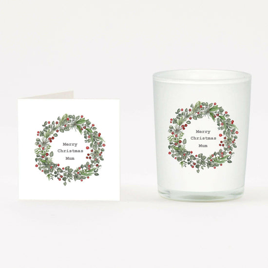 Christmas Wreath Mum Candle Card and Gift Box Set - Festive Holiday Present - Crumble and Core