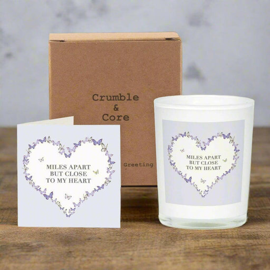 Boxed Candle and Greeting Card Set - Miles Apart - Perfect Gift for Long Distance Loved Ones - Crumble and Core